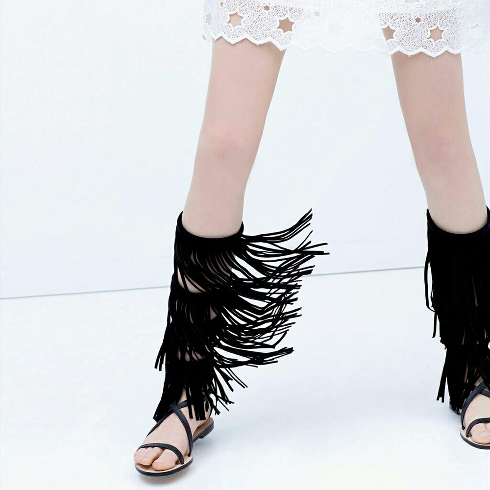 Zara fringed leather gladiator sandals.